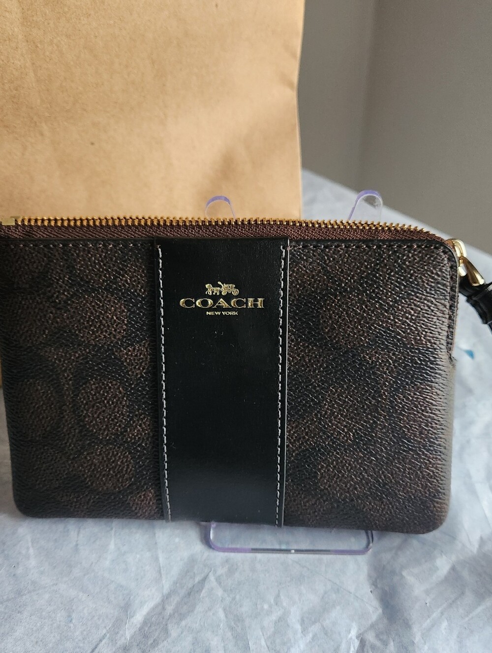 Coach Black and Walnut Brown Signature Wristlet NWT - Picture 5 of 5